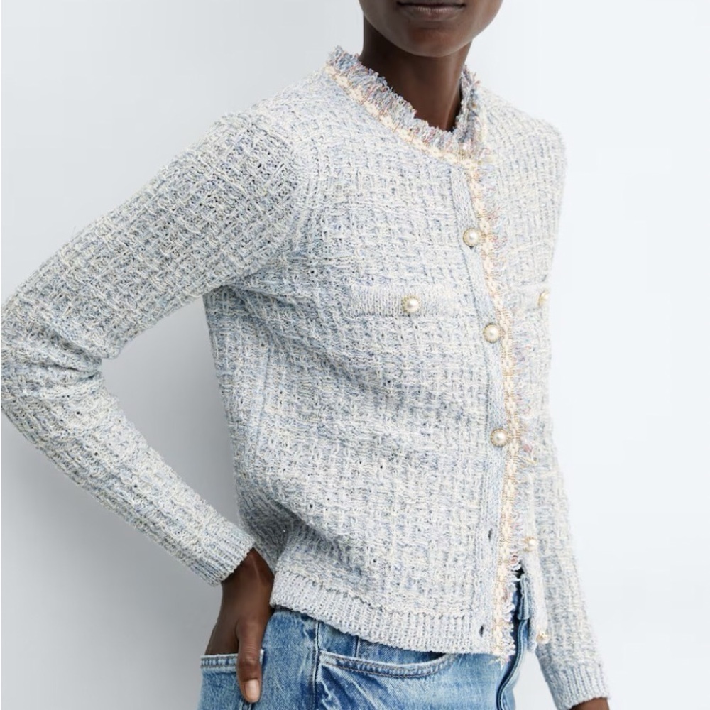 Mango Tweed cardigan with jewel button